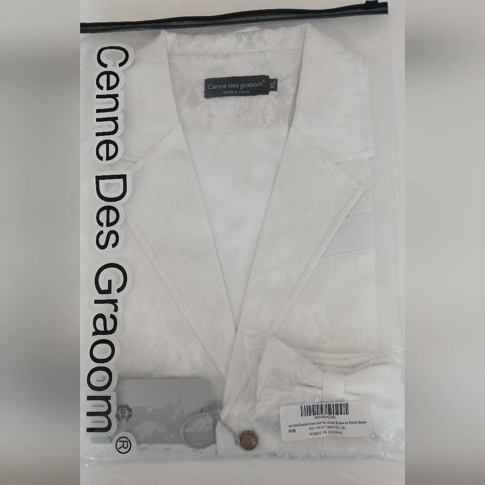 Cenne Des Graoom Men’s Formal Jacquard Brocade Vest Set – White – Size XL – New